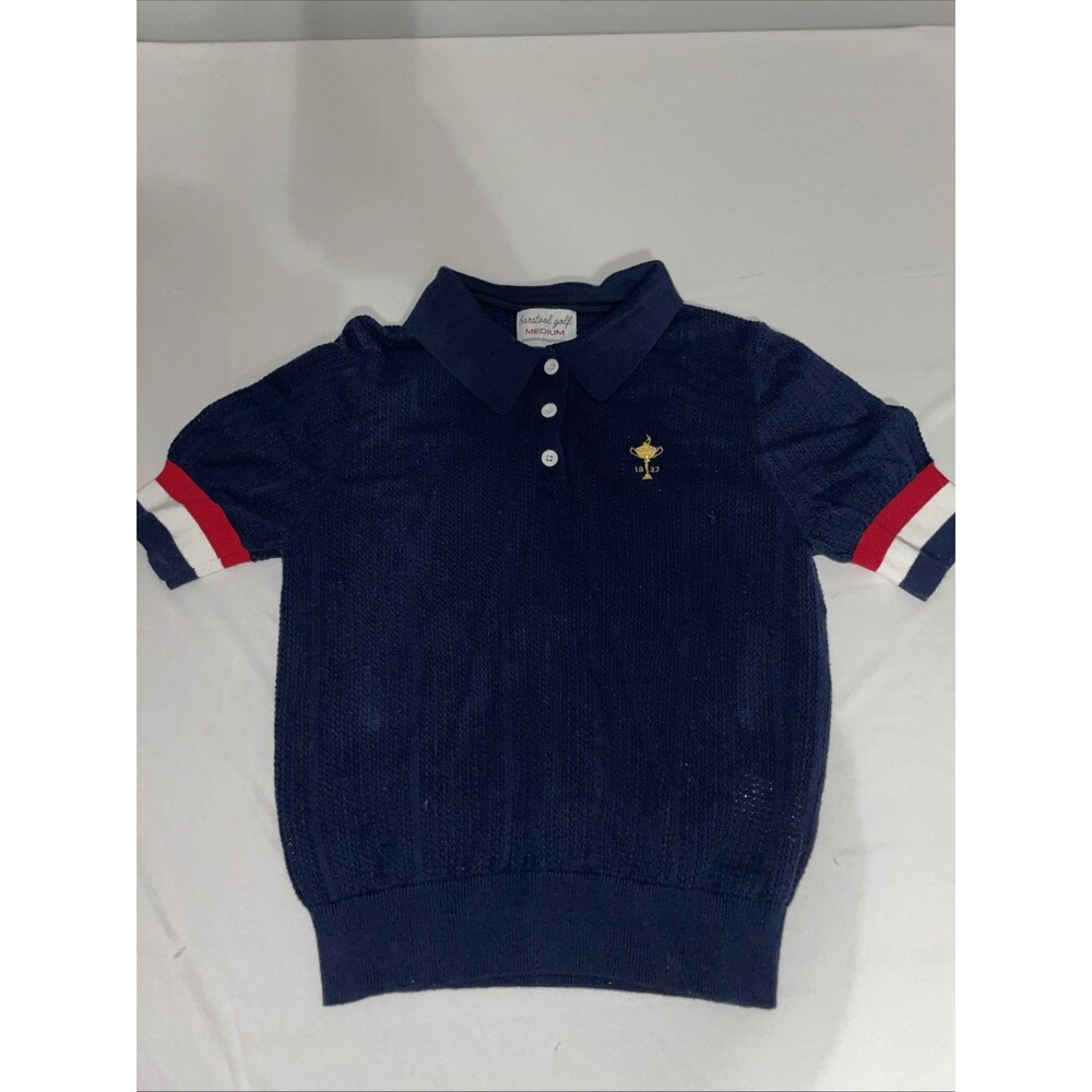 Barstool Golf Polo Mens M Navy Knit Sweater Ryder Cup 1927 USA Stripe Sleeve